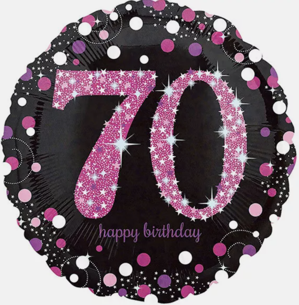 Folienballon - Sparkling Birthday pink, Zahl 70 - ø 43cm